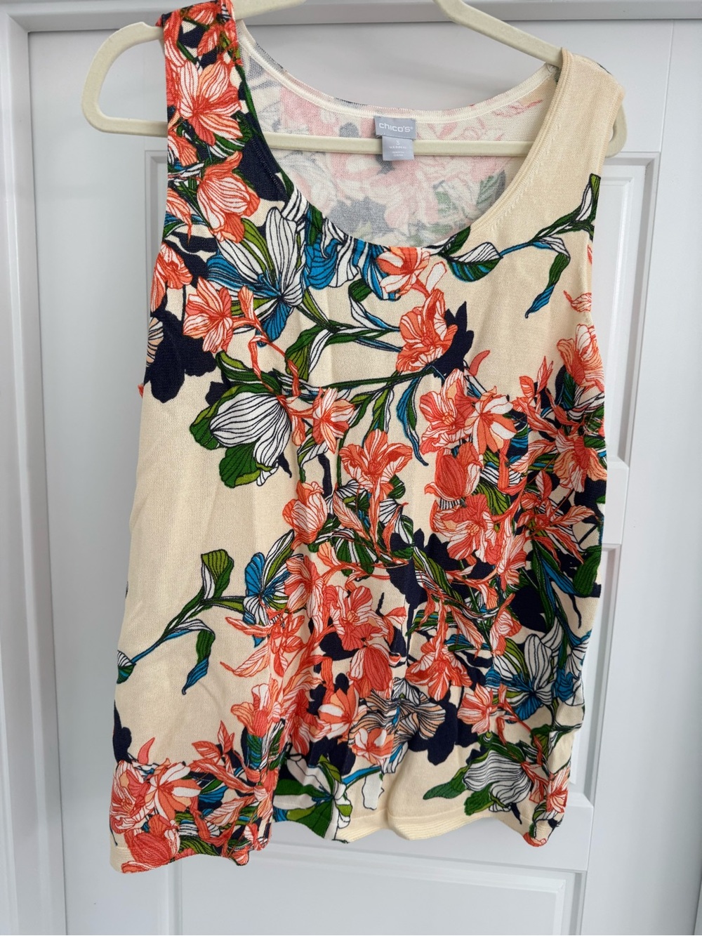 Chico's Cream Floral Knit Cardigan & Tank Set size 3/XL - Picture 2 of 3